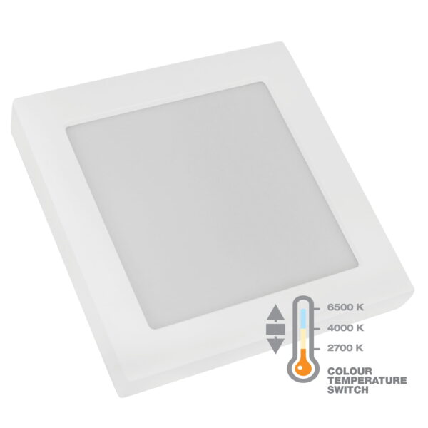 Commel LED panel 6 W sa sklopkom za odabir temperature svjetla, kvadratni, nadgradna montaža, 2700/4000/6500 K, 400 lm, Ra> 80, 25.000 h, dimenzije svjetiljke: 122 x 122 mm, materijal: PC, 220-240 V ~ 50/60 Hz